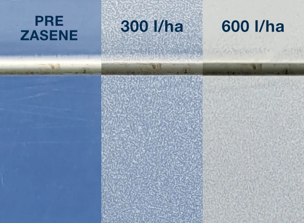 Uporedni prikaz zasene plastenika različitom količinom boje: pre zasene - zasena 300 l/ha - zasena 600 l/ha